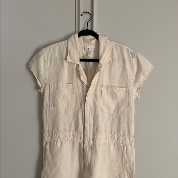 Apiece Apart Azore Cotton Linen Short Sleeve Jumpsuit | Cream | Size 4 - Picture 4 of 4